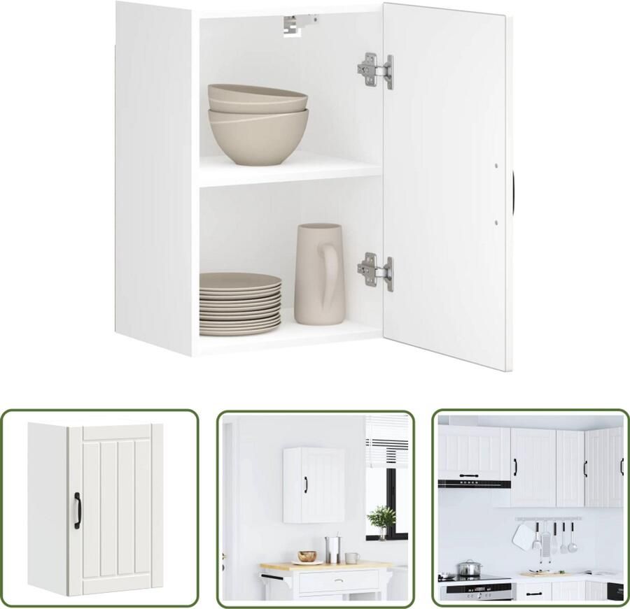 The Living Store Keukenwandkast Lucca bewerkt hout wit Keukenwandkast Keukenopbergruimte Houten Keukenkast Witte Keukenkast Hangend Kastje