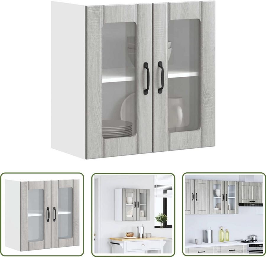 The Living Store Keukenwandkast met glazen deur bewerkt hout grijs sonoma eiken Keukenkast Wandkast Opslagoplossing Keukeninrichting Houten Kast