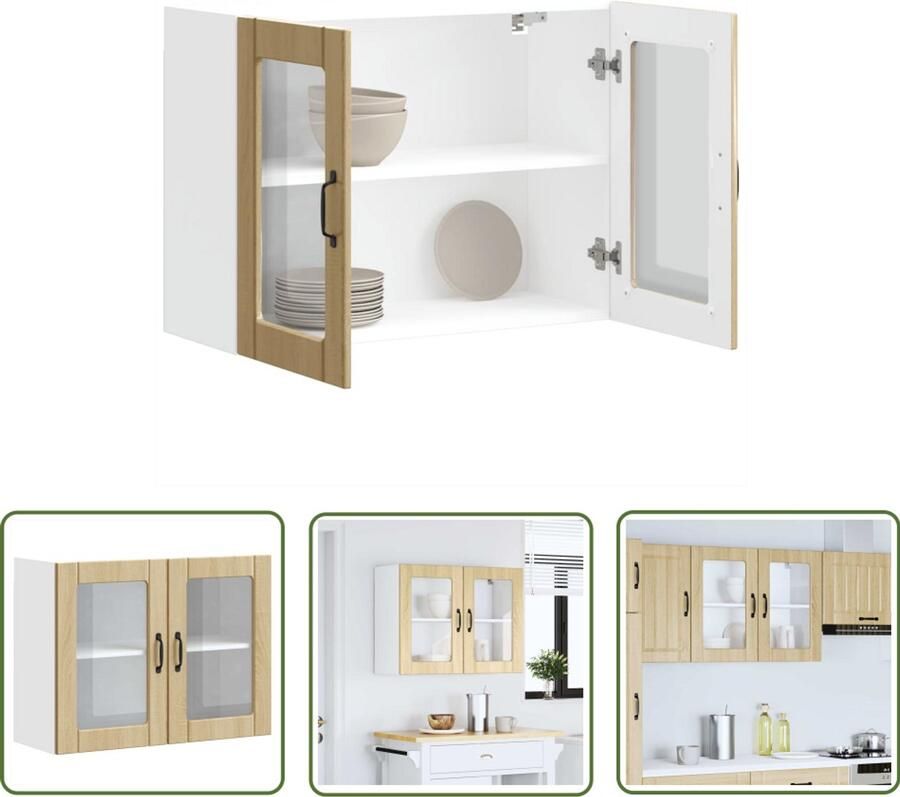 The Living Store Keukenwandkast met glazen deur bewerkt hout sonoma eikenkleur Keuken Kast Wandkast Opslagoplossing Keukeninrichting Sonoma Eiken - Foto 2