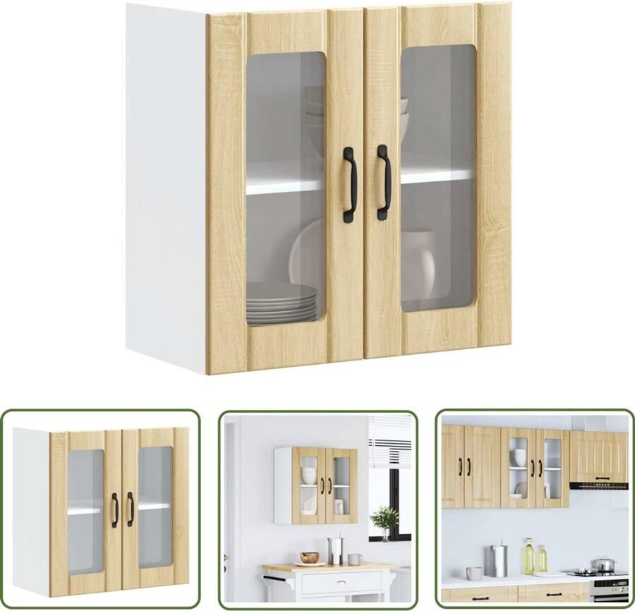 The Living Store Keukenwandkast met glazen deur bewerkt hout sonoma eikenkleur Keukenwandkast Wandkast Keuken Opslagoplossing Keuken Houten Keukenkast Keuken Organisatie