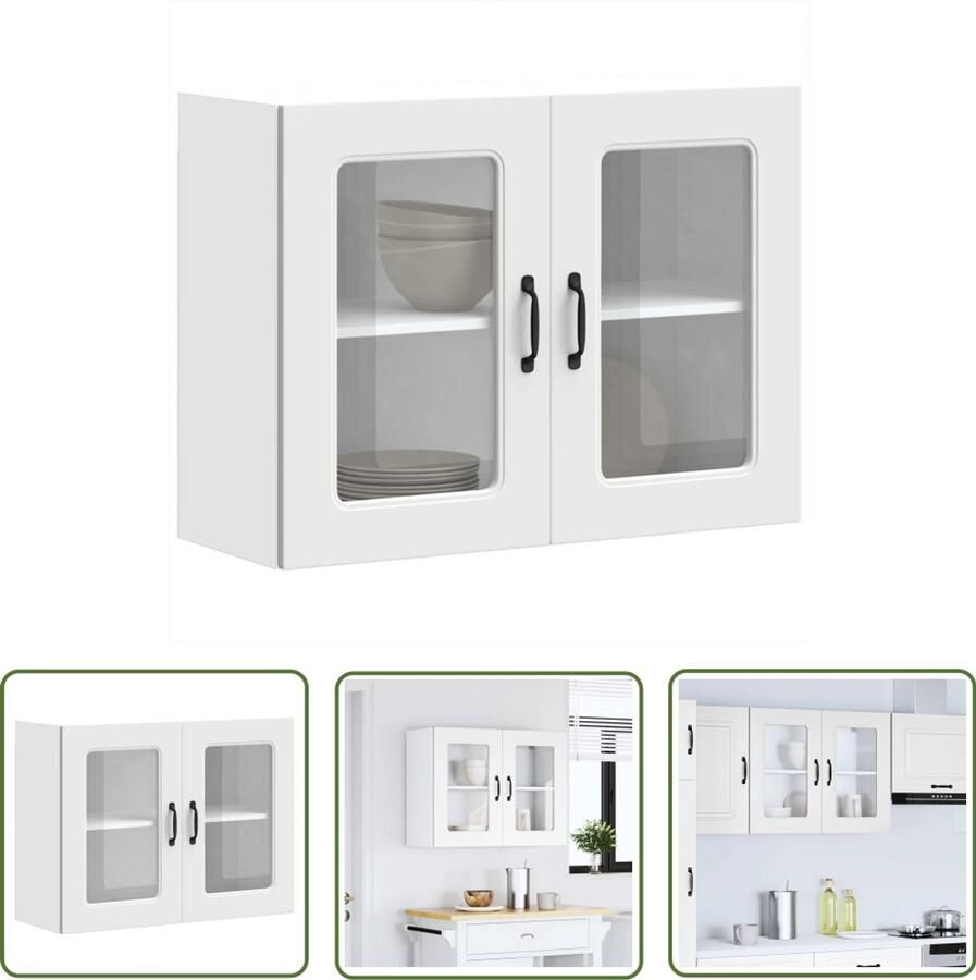 VidaXL Wandkasten Keukenkasten Keukenwandkast met glazen deur Kalmar bewerkt hout wit Opslagoplossing Houten Keukenkast Witte Keukenkast - Foto 2