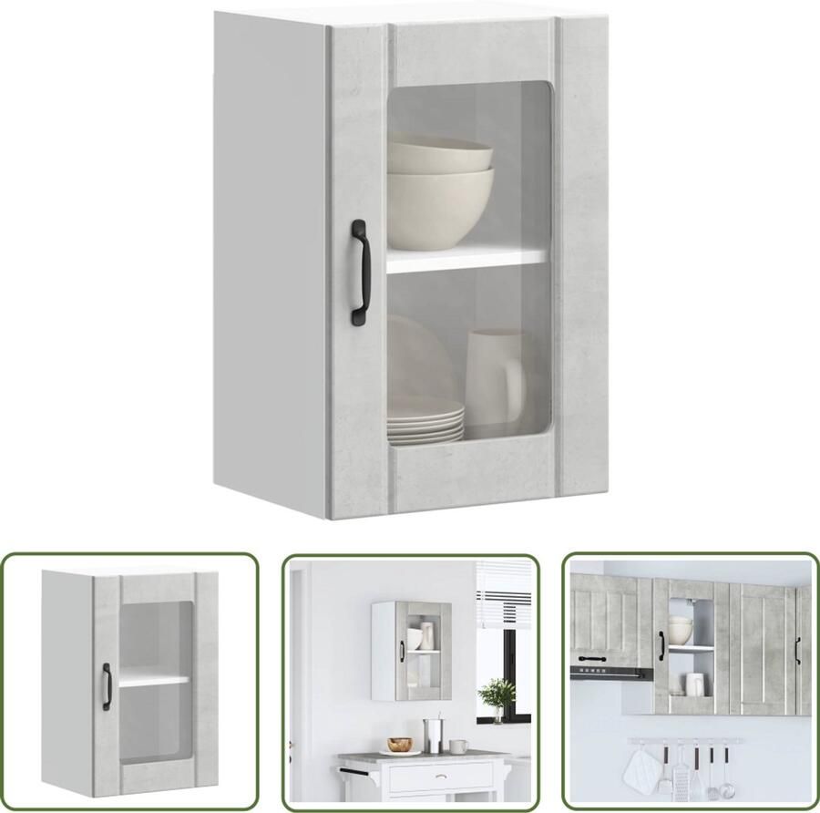 The Living Store Keukenwandkast met glazen deur Lucca betongrijs Keukenkast Wandkast Bergruimte Keukeninrichting Houten Kast