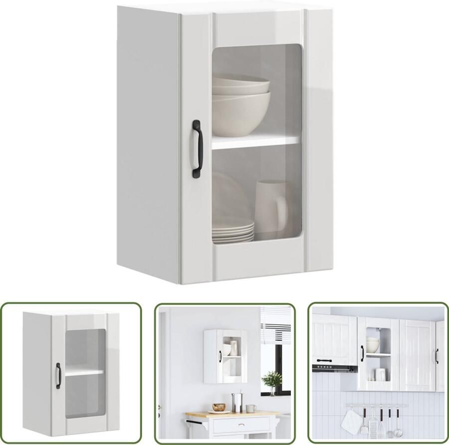 The Living Store Keukenwandkast met glazen deur Lucca hoogglans wit Keukenwandkast Hoogglans Wit Keukenopbergruimte Keukenkasten Wandmontage