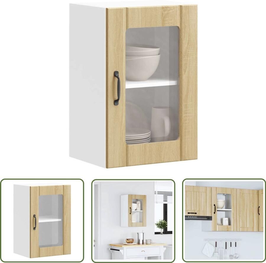 The Living Store Keukenwandkast met glazen deur Lucca sonoma eikenkleur Keukenwandkast Houten Keukenkast Keukenopbergruimte Wandmontage Glazen Deur