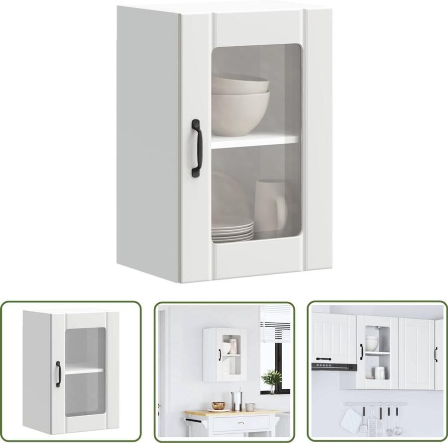 The Living Store Keukenwandkast met glazen deur Lucca wit Keukenwandkast Keukenopbergruimte Witte Keuken Houten Keuken Glazen Deur