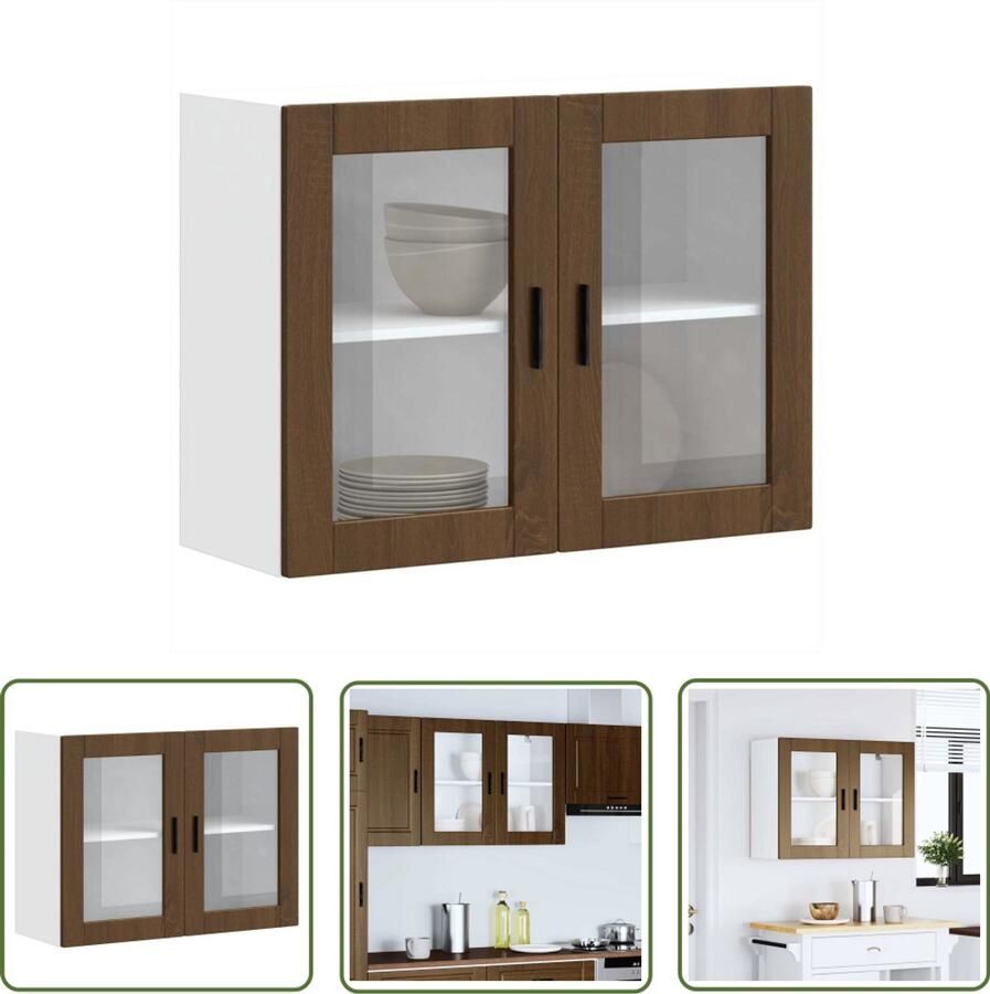 The Living Store Keukenwandkast met glazen deur Porto bruin eikenkleur Keuken Kast Wandkast Opslagoplossing Keuken Organisatie Houten Kast