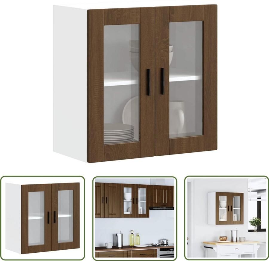 The Living Store Keukenwandkast met glazen deur Porto bruin eikenkleur Keukenwandkast Keukenopbergruimte Houten Keukenkast Bruine Eiken Kleur Glazen Deur
