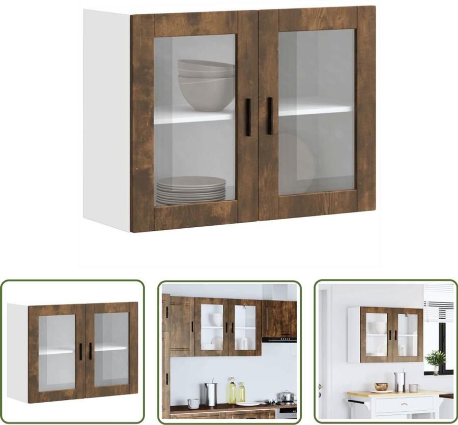 The Living Store Keukenwandkast met glazen deur Porto gerookt eikenkleurig Keukenwandkast Opbergkast Keuken Keukeninrichting Houten Keukenkast Glazen Deur - Foto 2