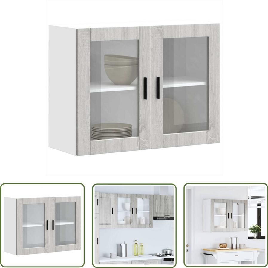 VidaXL Keukenwandkast met glazen deur Porto grijs sonoma eiken Keukenwandkast Grijze Keuken Houten Keuken Opslagoplossing Keukenaccessoires