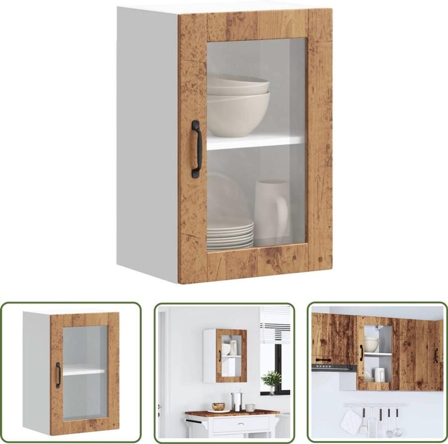 VidaXL Gereedschapset Dynamische Sleutel Keukenwandkast met glazen deur Porto oud houtkleurig Klikmechanisme Torque Wrench Spanner Set