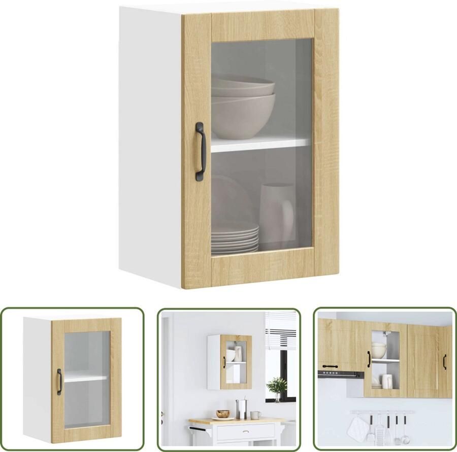 The Living Store Keukenwandkast met glazen deur Porto sonoma eikenkleurig Keukenwandkast Wandkast Keuken Opslagoplossing Keuken Houten Keukenkast Glazen Deur Kast