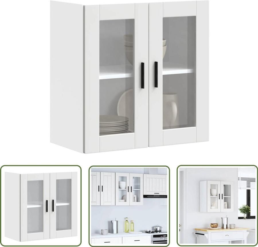 The Living Store Keukenwandkast met glazen deur Porto wit Keuken Kast Wandkast Opslagoplossing Keukeninrichting Houten Kast