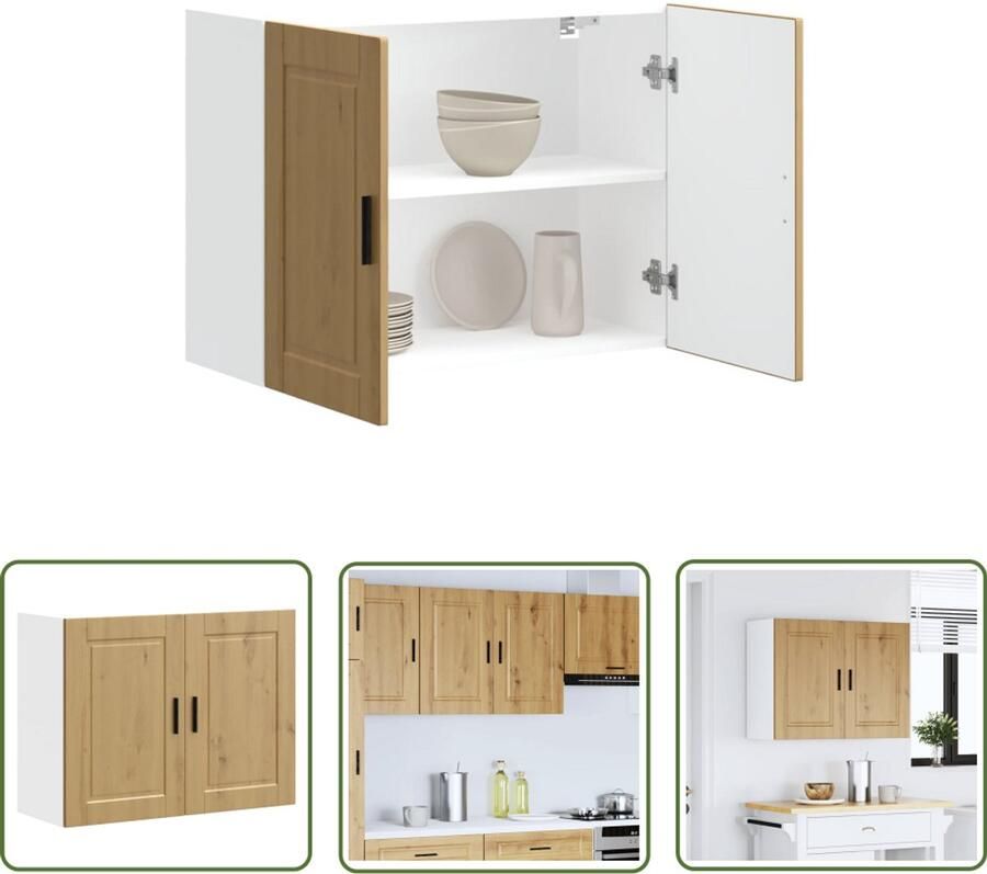 VidaXL Keukenwandkast Porto bewerkt hout artisanaal eikenkleur Keukenwandkast Houten Kast Opslagoplossing Eiken Kleur Keuken Organisatie