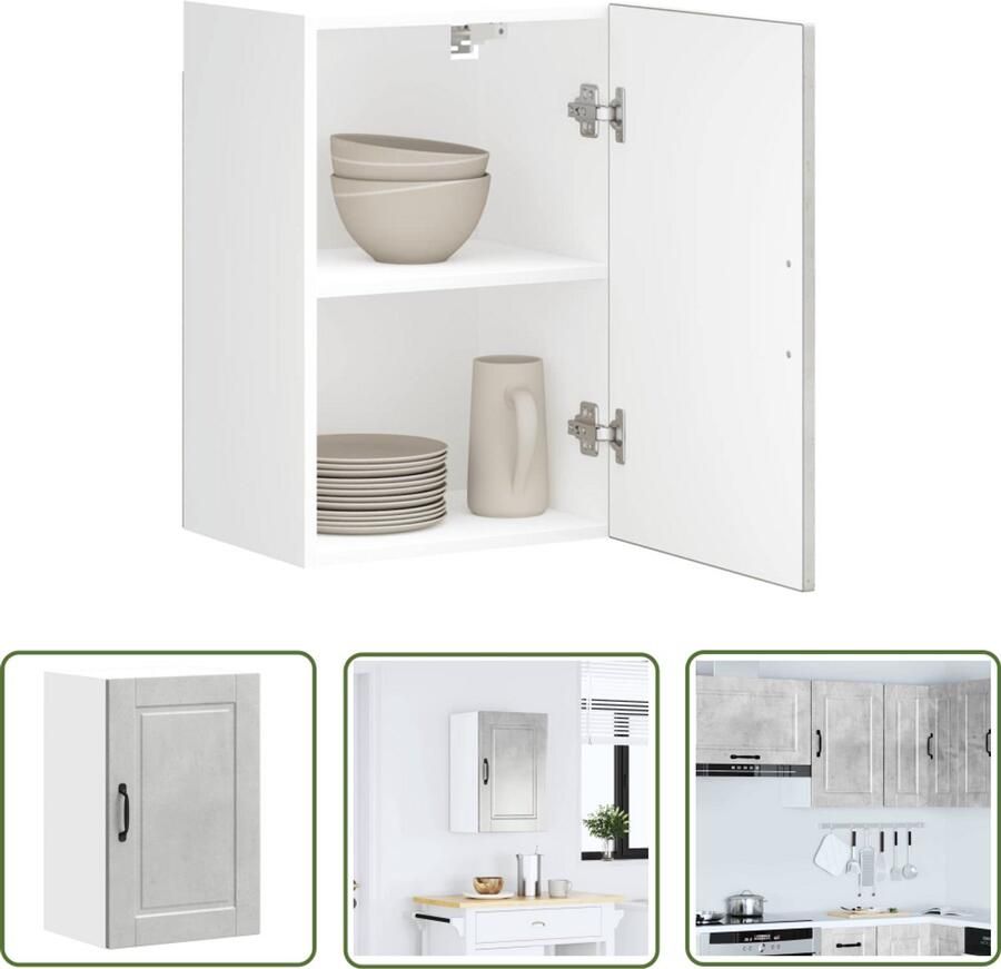 VidaXL Keukenwandkast Porto bewerkt hout betongrijs Keukenwandkast Keukenopstelling Opslagruimte Betong Grijs Houten Kast