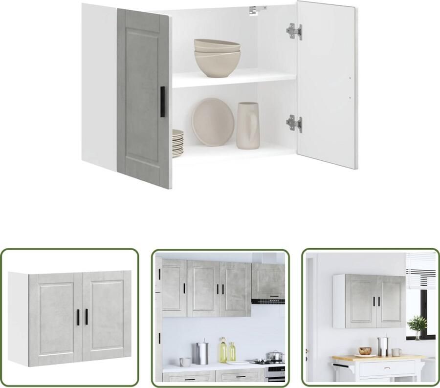 The Living Store Keukenwandkast Porto bewerkt hout betongrijs Keukenwandkast Opslagruimte Houten Keukenkasten Betonnen Look Keukeninrichting