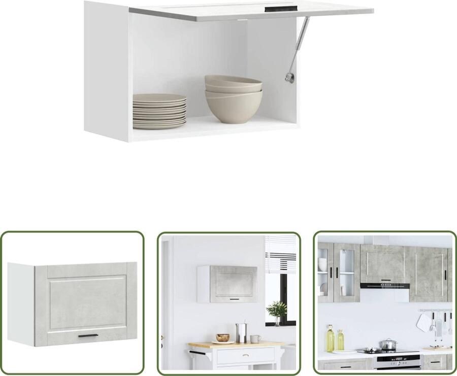 The Living Store Keukenwandkast Porto bewerkt hout betongrijs Keukenwandkast Opslagruimte Houten Keukenkast Keukeninrichting Wandmontage