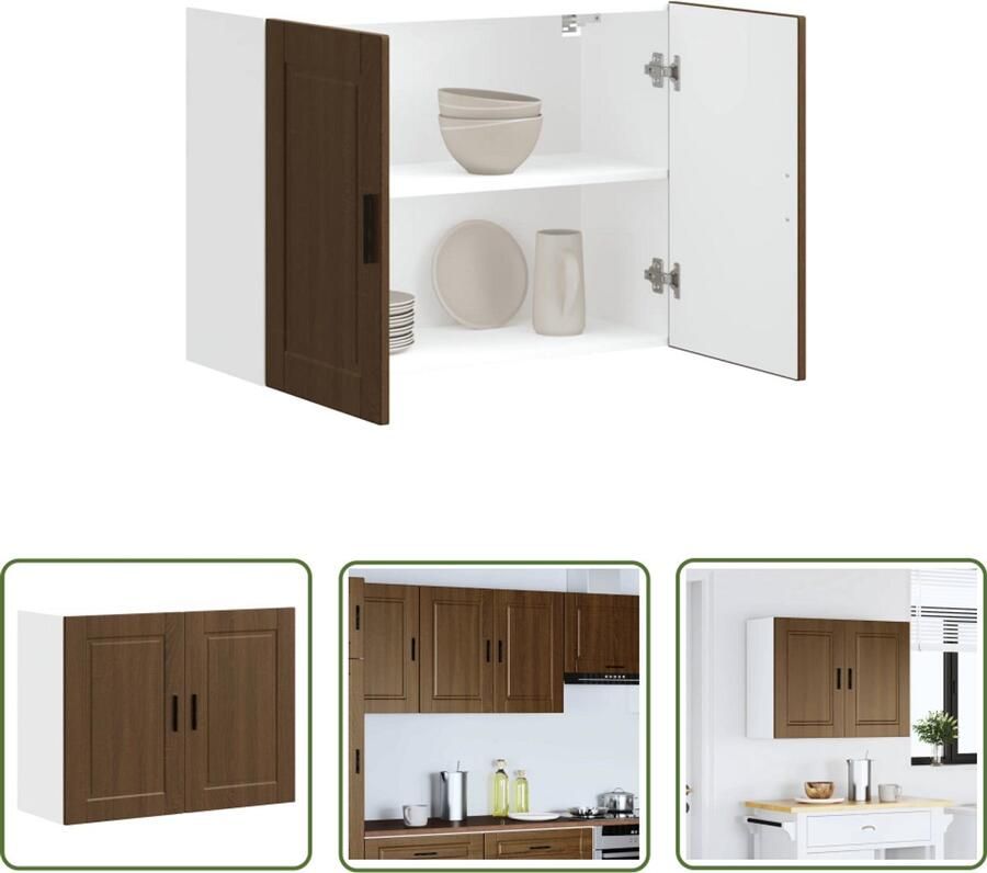 The Living Store Keukenwandkast Porto bewerkt hout bruin eikenkleur Keukenkast Wandkast Opbergruimte Houten Kast Bruine Eiken
