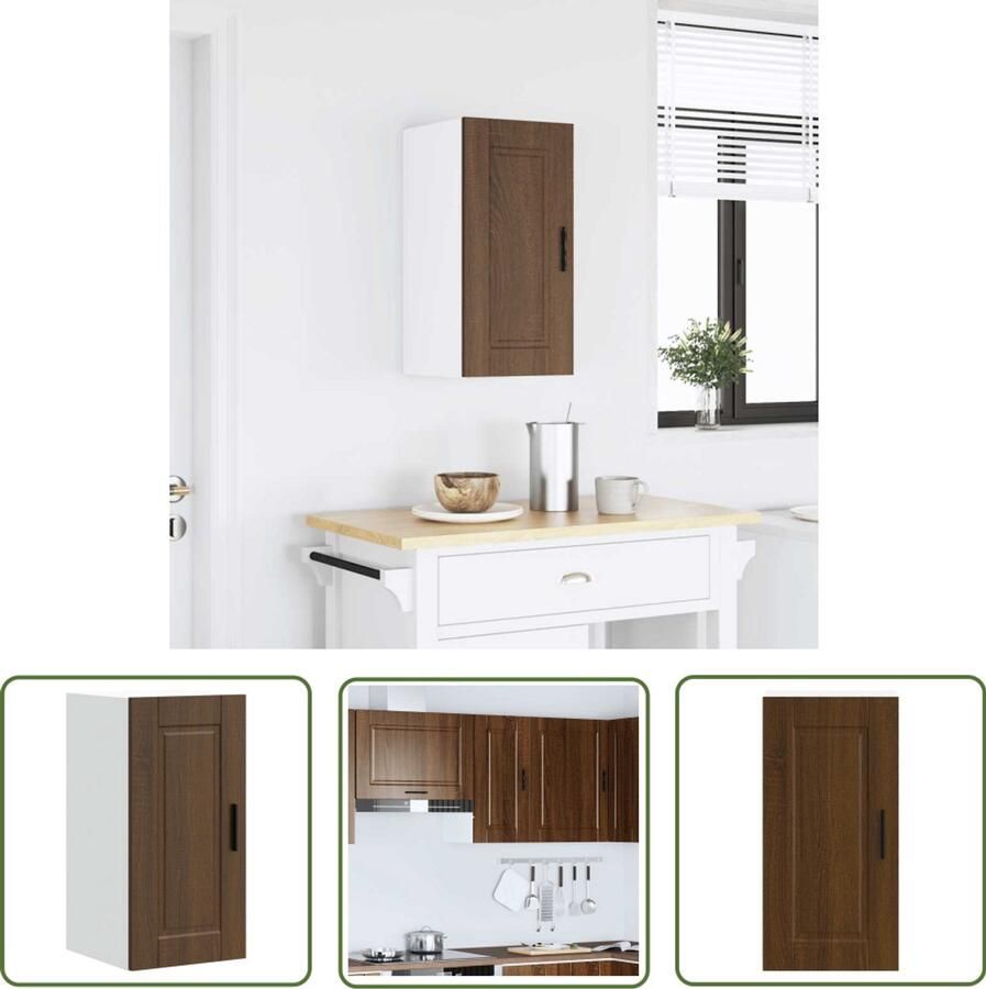 The Living Store Keukenwandkast Porto bewerkt hout bruin eikenkleur Keukenopbergruimte Wandkast Keuken Houten Keukenkast Bruine Eiken Meubels Keuken Organisatie