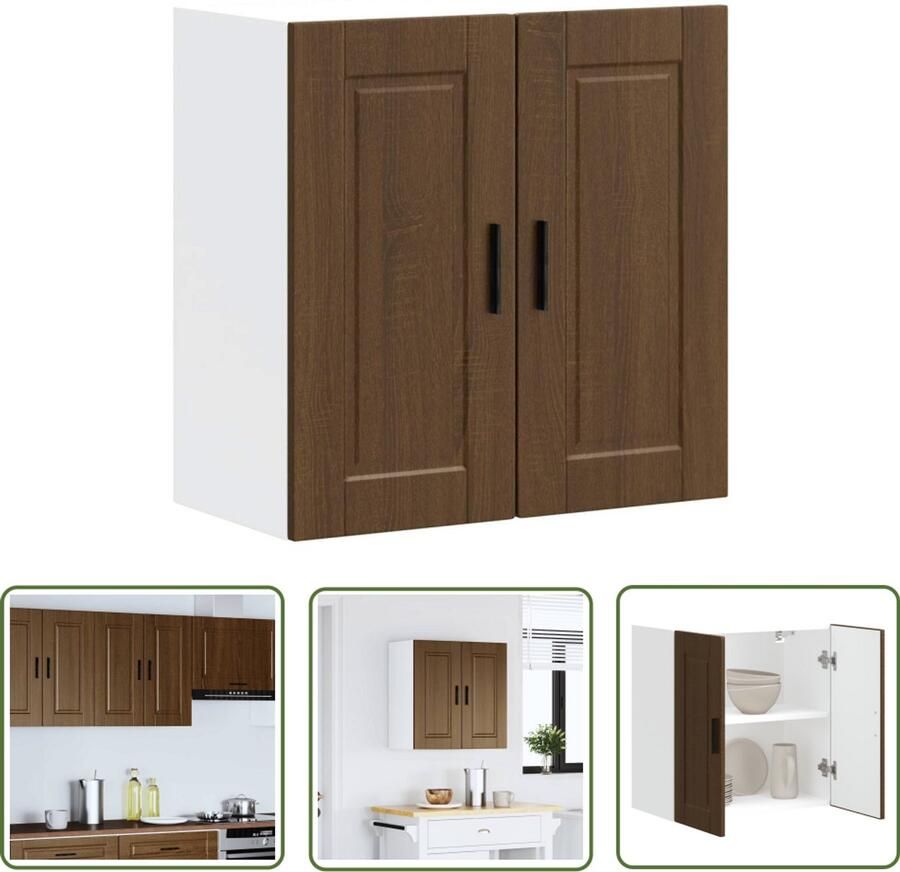 The Living Store Keukenwandkast Porto bewerkt hout bruin eikenkleur Keukenwandkast Houten Keukenkasten Opbergkasten Keuken Bruine Eiken Meubels Koelkast Accessoires