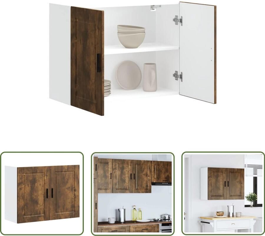 The Living Store Keukenwandkast Porto bewerkt hout gerookt eikenkleurig Keukenkast Wandkast Opslagruimte Houten Kast Keuken Organisatie
