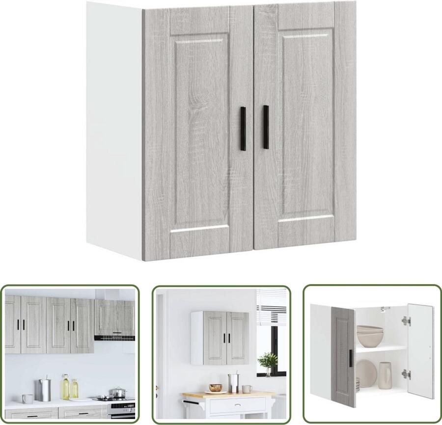 The Living Store Keukenwandkast Porto bewerkt hout grijs sonoma eiken Keukenkast Wandkast Opslagoplossing Keukenuitrusting Houten Kast