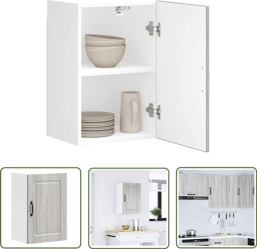 The Living Store Keukenwandkast Porto bewerkt hout grijs sonoma eiken Keukenwandkast Opslagoplossing Keukenmeubel Houten Kast Grenssonoma Eiken
