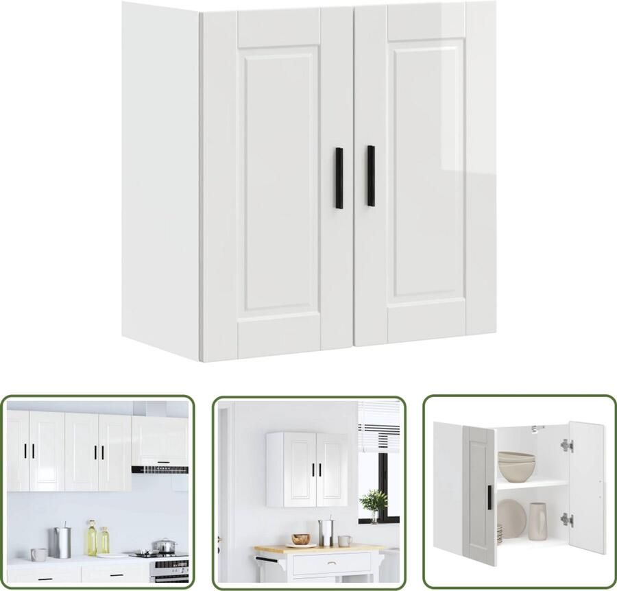The Living Store Keukenwandkast Porto bewerkt hout hoogglans wit Keukenkast Wandkast Opslagruimte Keukeneinrichtingen Houten Kast