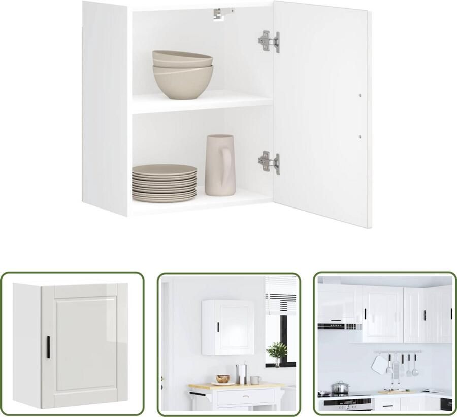 The Living Store Keukenwandkast Porto bewerkt hout hoogglans wit Keukenkast Wandkast Opslagoplossing Keukeninrichting Houten Kast