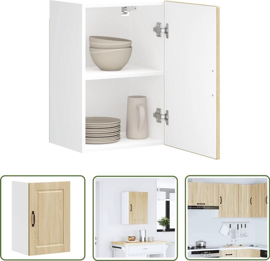 The Living Store Keukenwandkast Porto bewerkt hout sonoma eikenkleurig Keukenkast Wandkast Opbergruimte Houten Kast Sonoma Eiken