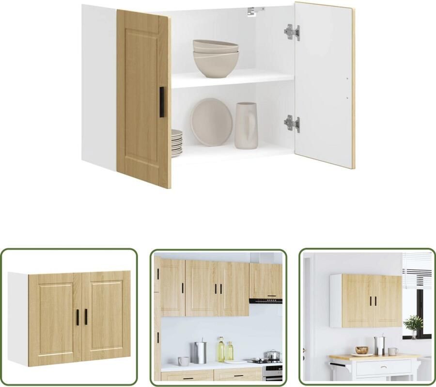 The Living Store Keukenwandkast Porto bewerkt hout sonoma eikenkleurig Keukenwandkast Houten Keukenkasten Opbergkasten Keuken Sonoma Eiken Keukeninrichting