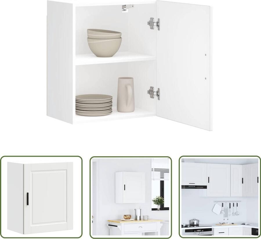 The Living Store Keukenwandkast Porto bewerkt hout wit Keuken Kast Wandkast Opslagruimte Keukeninrichting Houten Kast