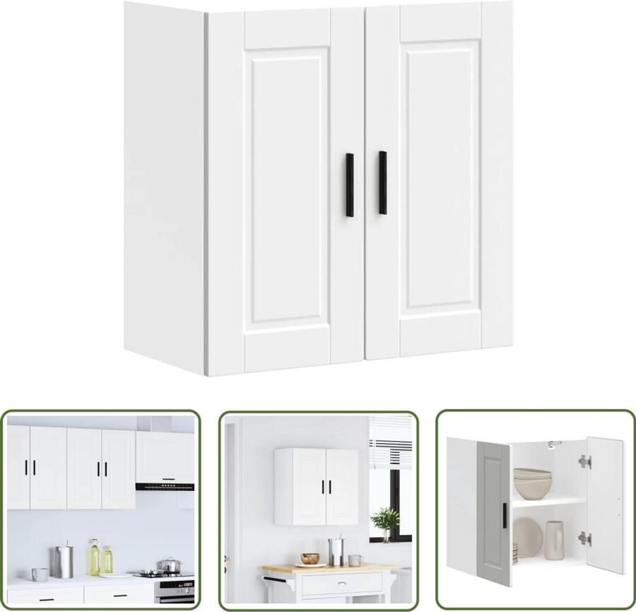 The Living Store Keukenwandkast Porto bewerkt hout wit Keukenkast Wandkast Opbergruimte Houten Kast Wit
