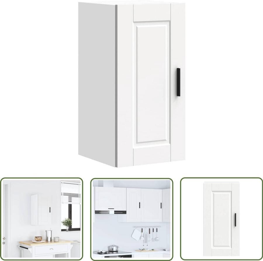 The Living Store Keukenwandkast Porto bewerkt hout wit Keukenkast Wandkast Opslagoplossing Keukeninrichting Houten Kast