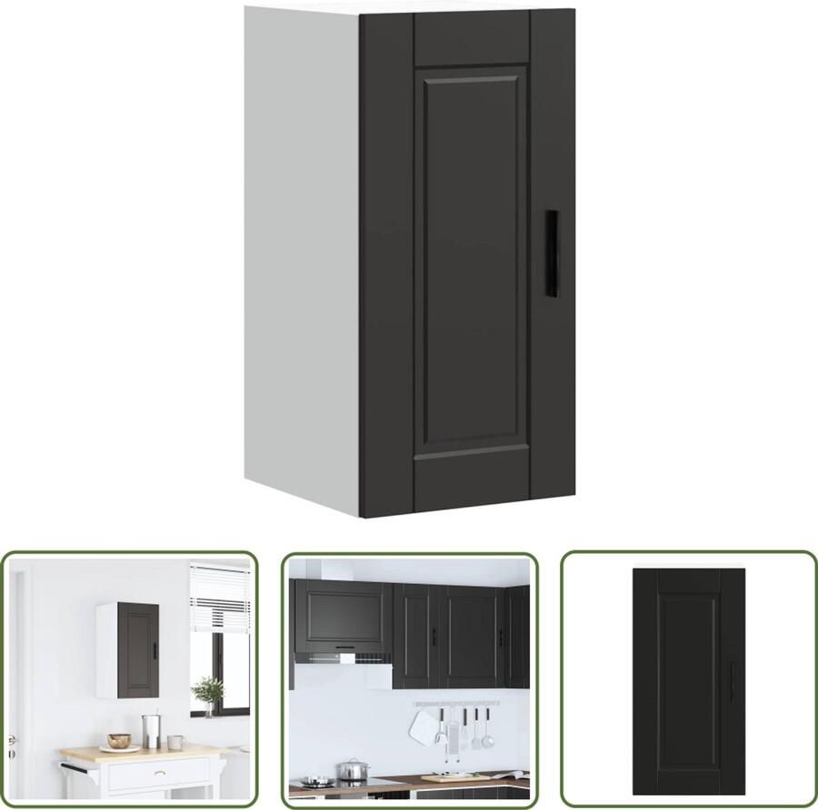 VidaXL Keukenwandkast Porto bewerkt hout zwart Keukenwandkast Opbergruimte Houten Kast Zwarte Kast Keukenaccessoires