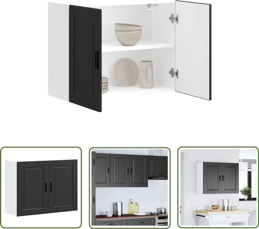 VidaXL Keukenwandkast Porto bewerkt hout zwart Keukenkasten Zwarte Keukenkasten Houten Keukenkasten Opslagkasten Wandkasten