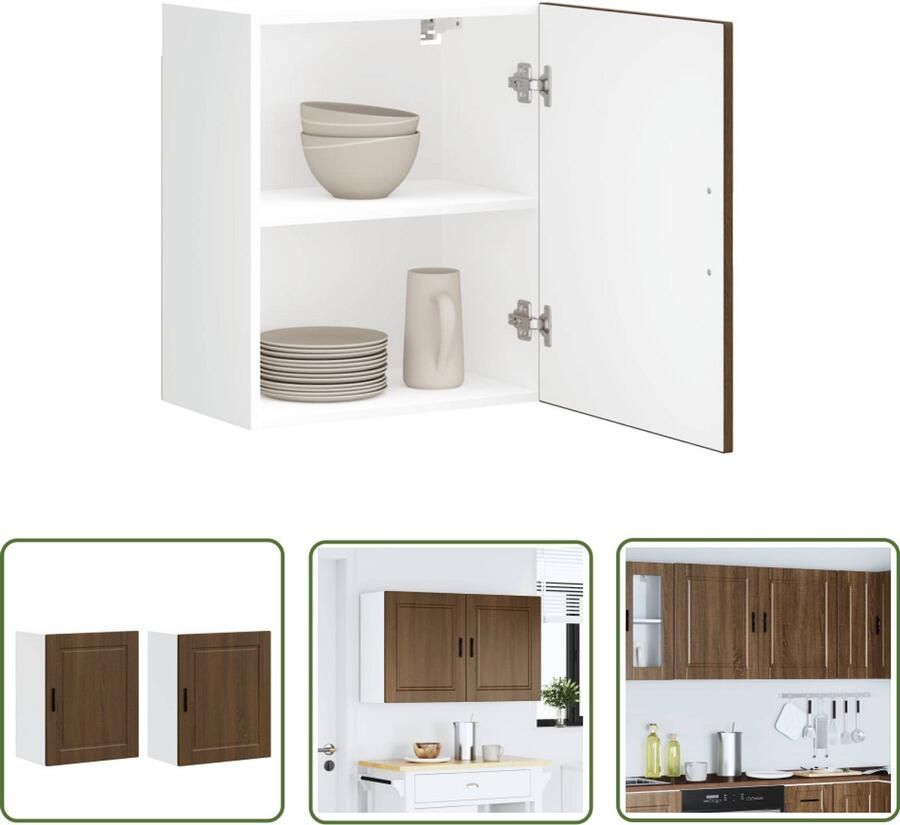 The Living Store Keukenwandkasten 2 st Porto bewerkt hout bruin eikenkleur Keukenwandkasten Keukenopbergruimte Houten Keukenkast Bruine Eiken Meubels Wandmontage
