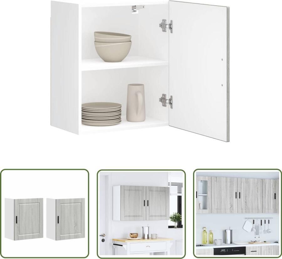 The Living Store Keukenwandkasten 2 st Porto bewerkt hout grijs sonoma eiken Keuken Kast Wandkast Opslagoplossing Keuken Organisatie Houten Kast