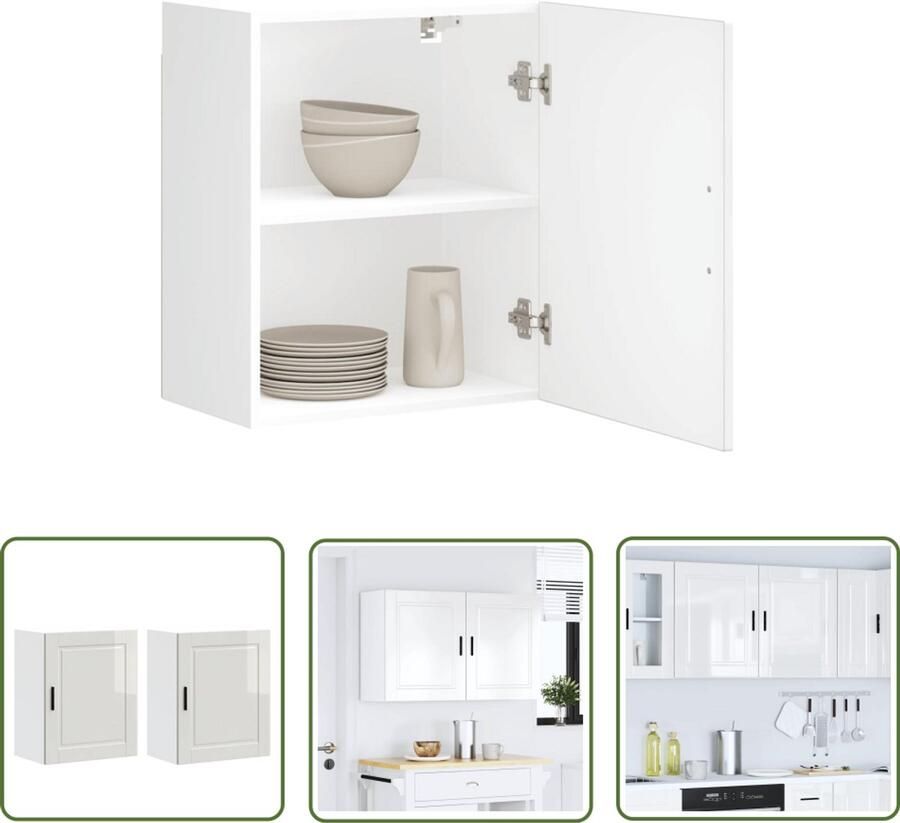 The Living Store Keukenwandkasten 2 st Porto bewerkt hout hoogglans wit Keuken Kast Wandkast Opslagruimte Keukeninrichting Houten Kast