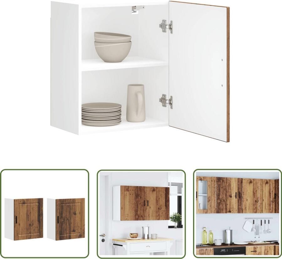 The Living Store Keukenwandkasten 2 st Porto bewerkt hout oud houtkleurig Keuken Kast Wandkast Opslagruimte Houten Kast Keukeninrichting