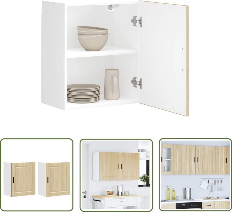 The Living Store Keukenwandkasten 2 st Porto bewerkt hout sonoma eikenkleurig Keuken Kast Wandkast Keukenopbergruimte Houten Kast Sonoma Eiken