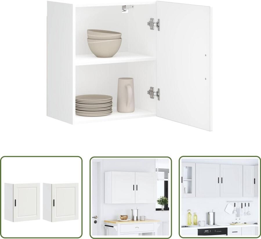 The Living Store Keukenwandkasten 2 st Porto bewerkt hout wit Keukenwandkasten Keukenopbergruimte Houten Keukenkast Witte Keukenkast Wandkast Keuken