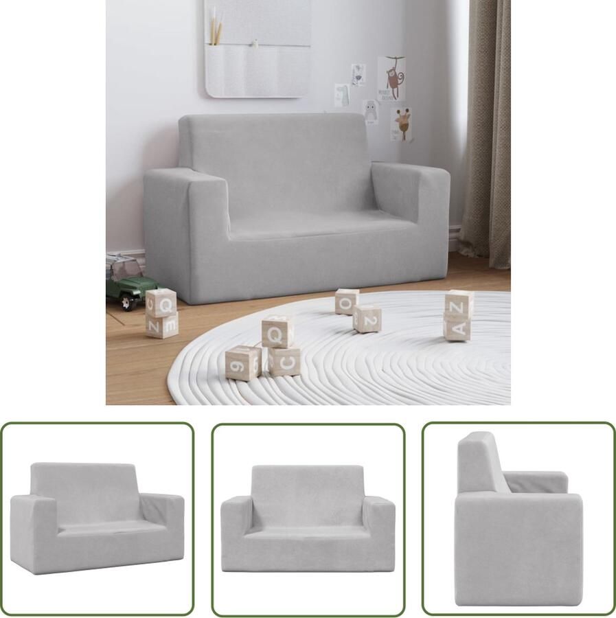 The Living Store Kinderbank Comfort 2-zitsbank 84x39x50.5 cm Lichtgrijs Zacht pluche - Foto 2