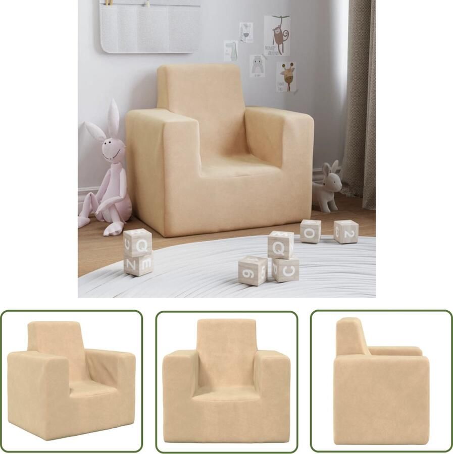 The Living Store Kinderbank zacht pluche crèmekleurig Kinderstoel Kinderbanken Kids Meubels Stoffen Bank Pluche Bank - Foto 2
