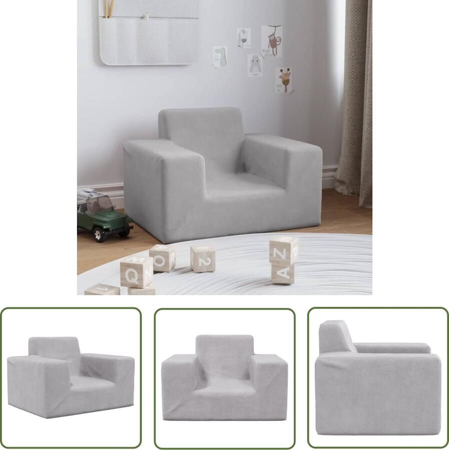 The Living Store Kinderbank Pluche 52.5 x 39.5 x 35 cm Lichtgrijs Kinderstoel Kinderbank Kids Stoel Kinderen Meubilair Zachte Kinderbank - Foto 2