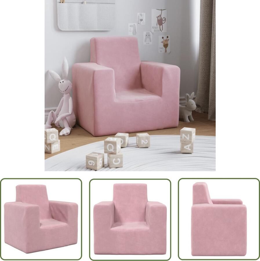 The Living Store Kinderbank Pluche Roze 52 x 39 x 50 cm Met Afneembare Hoes Schuimvulling Kinderstoel Kindermeubilair Pluche Stoel Roze Meubels Kids Furniture - Foto 2