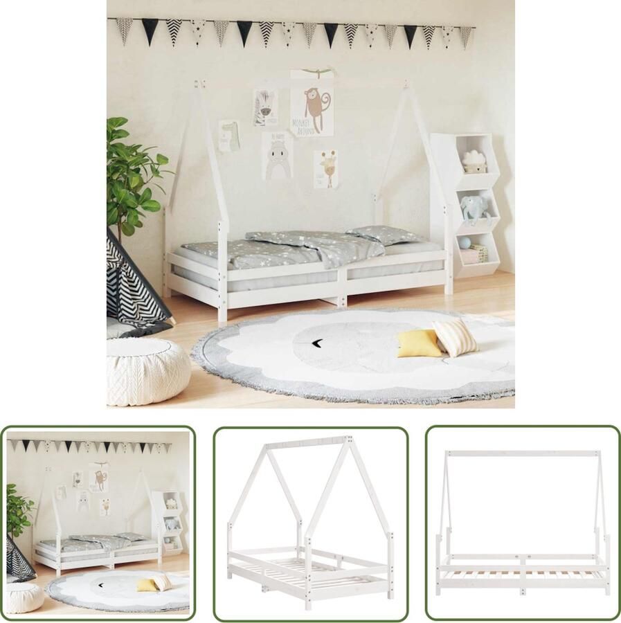 The Living Store Kinderbed Kind met Huisje 165.5 x 85.5 x 139.5 cm Wit Massief Grenenhout Kinderbed Houten Bed Kids Bed Huisjesbed Peuterbed