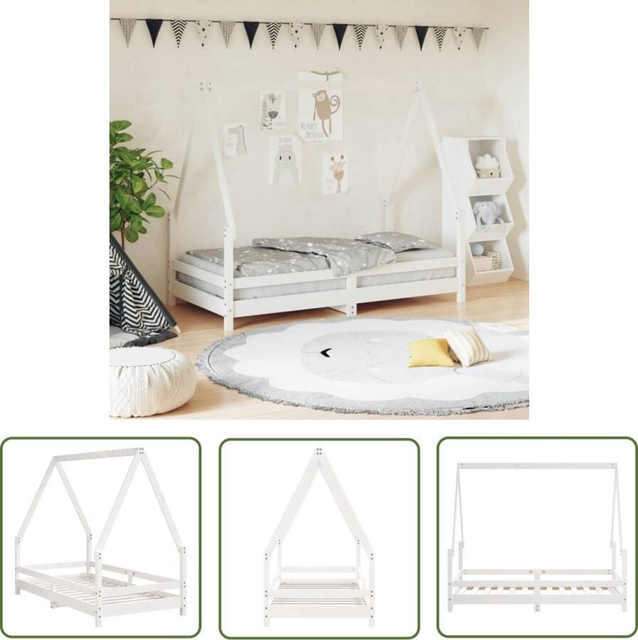 The Living Store Kinderbed Kind met Huisje 165.5 x 85.5 x 139.5 cm Wit Massief Grenenhout Kinderbed Houten Bed Kids Bed Huisjesbed Peuterbed - Foto 2