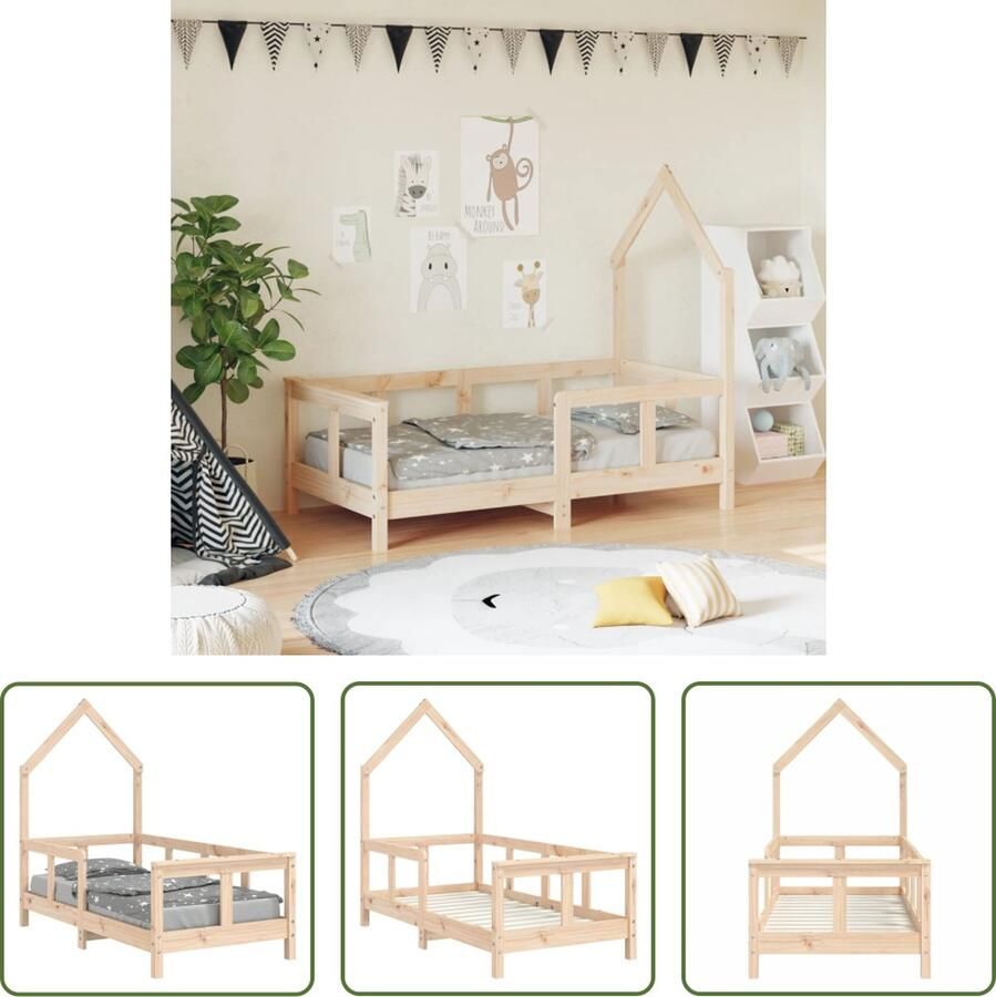The Living Store kinderbed Massief Grenenhout Huisbed ontwerp 146.5 x 75.5 x 126 cm Stevige lattenbodem Voor kinderen 18m-4y Kinderbed Huisbed Grenenhout Kindermeubel Peuterbed