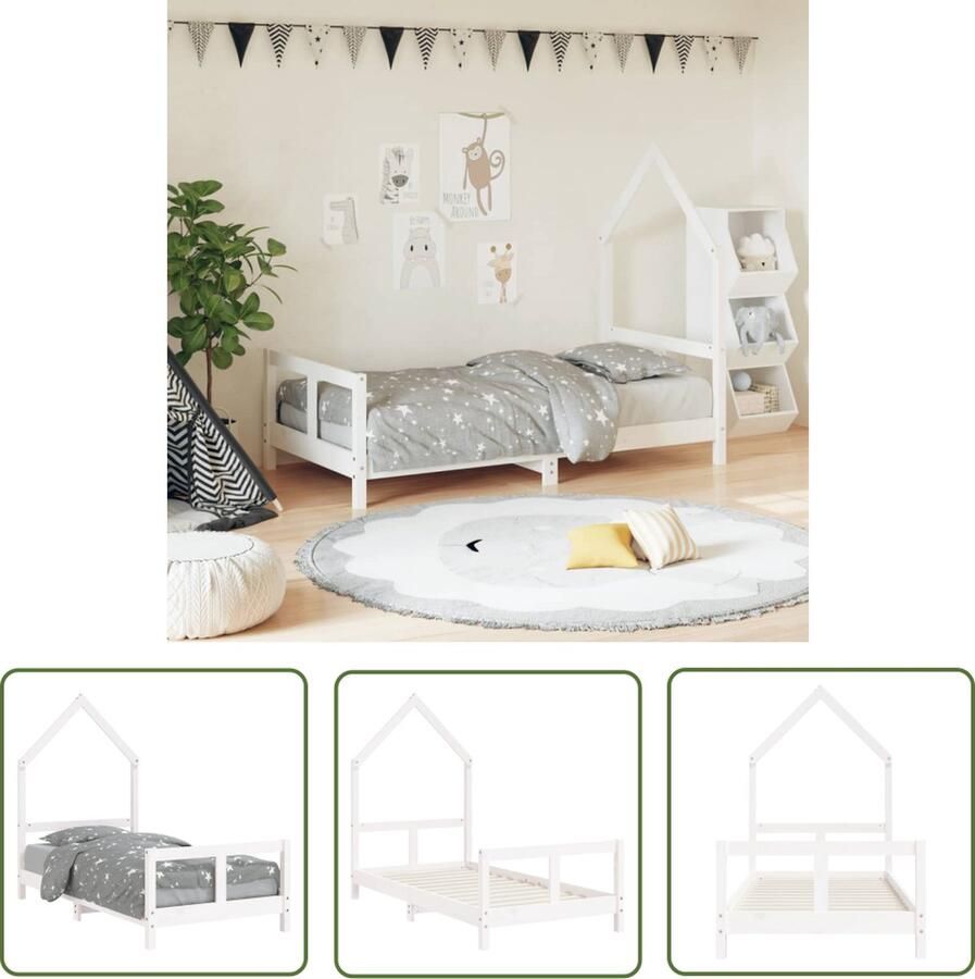The Living Store Kinderbedframe Massief Grenenhout Huisontwerp Wit 165.5 x 85.5 x 131 cm Kinderbed Frame Houten Bed Kids Bed Huisvormig Bed Grenenhout Bed