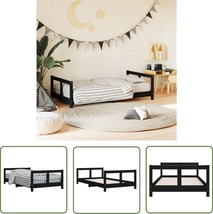 The Living Store Kinderbedframe Houten 165.5 x 85.5 x 45 cm Massief grenenhout Stevige lattenbodem Functioneel hoofd- en voeteneinde Ontworpen voor kinderen Zwart 80 x 160 cm Geschikt vanaf 4 jaar Montage vereist